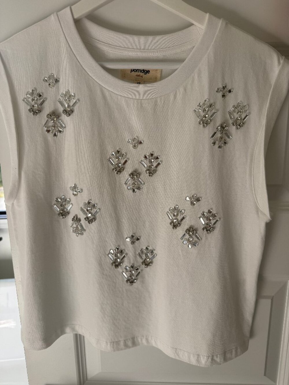 Porridge Anthropologie White Crystal Sequin Embellished Tank XS